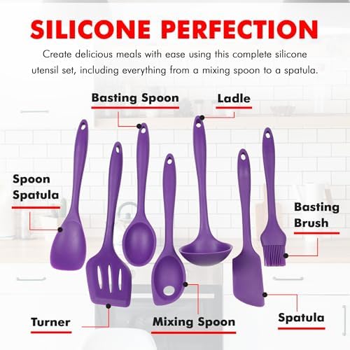 Chef Craft Premium Silicone Kitchen Tool and Utensil Set, 7 Piece, Purple