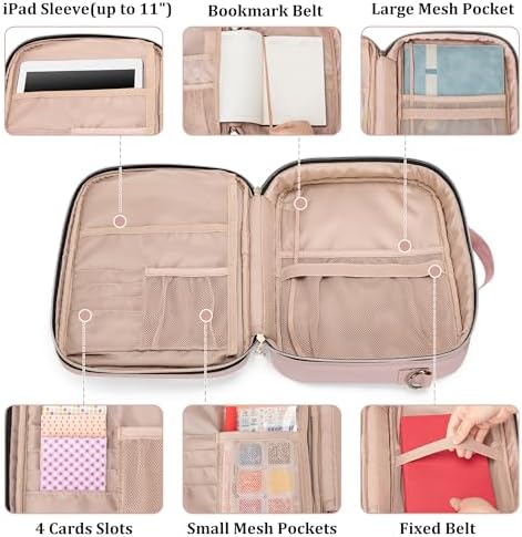 Teamoy Journal Supplies Storage Case, Portable Planner Bag, Pink Quilted