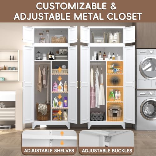 SteeLoong Armoire Wardrobe Closet,Metal Wardrobe Cabinet with Hanging Rod