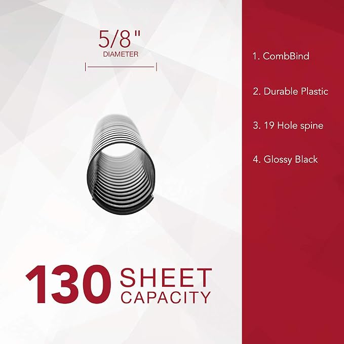 GBC Binding Spines / Spirals / Coils, 5/8" Diameter, 130 Sheet Capacity, CombBind, Black, 100 Pack (4000092)
