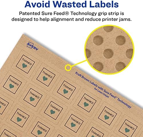 Avery® Kraft Brown Square Labels, Sure Feed® Technology, 1" x 1", 720 Kraft Brown Labels, Print-to-The-Edge, Laser/Inkjet Printable