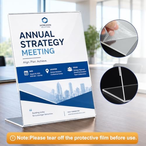 18 Pack Acrylic Sign Holder 8.5 x 11, Plastic Clear Display Stand for Tabletop, L-Shaped Vertical Acrylic Paper Holder for Menu, Flyers, Office, Restaurants, Documents, Store, Desktop