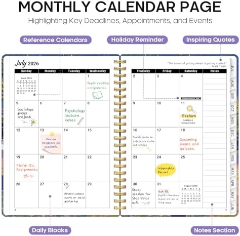 Planner 2026-2027, Jul 2026-Jun 2027 Academic Monthly & Weekly Planner | 6.3" x 8.5" Hardcover Calendar Planner for Women, Spiral Organizer with tabs, School Office Home Supplies, Blossom Dusk
