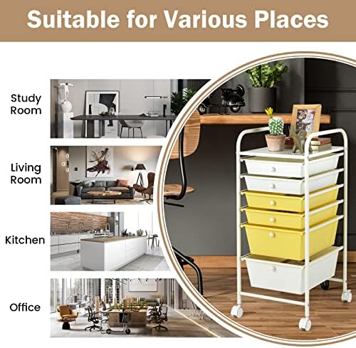 COSTWAY 6-Drawer Rolling Storage Cart, Art Craft Tools Organizer on Wheels