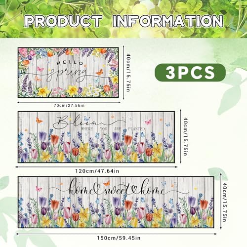 Hello Spring Kitchen Rugs, Tulip Lavender Floral Kitchen Mats