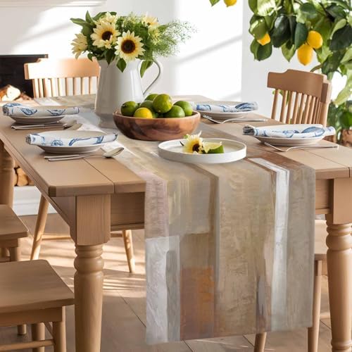 Brown Graffiti Art Table Runner Dresser Scarf 13 x 36 Inch Abstract Mottled Color Block Geometric Table Runners Non-Slip Heat Resistant Kitchen Dining Table Decor for Home Holidays Indoor Outdoor