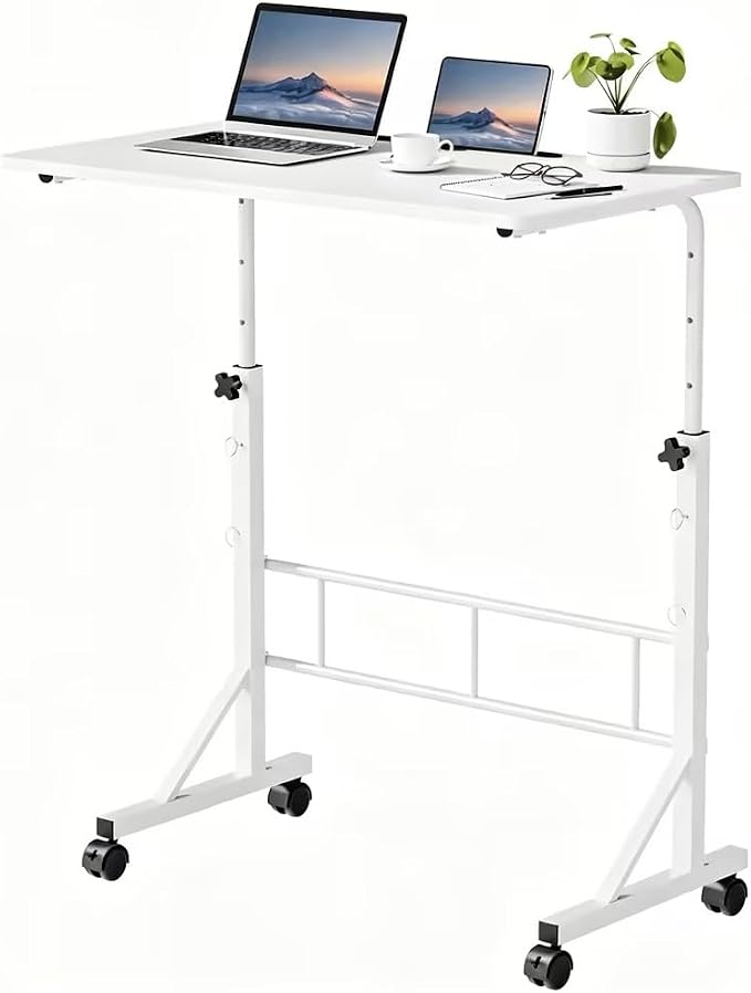 DUMOS 31.5" Walking Pad Desk, Laptop Desk, Home Office | Lockable Wheels, Adjustable Height, Portable Rolling Design, Treadmill Use, Stand Up Style, Milk