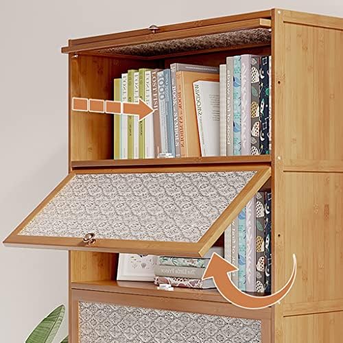 Bamboo Bookcase with flip-up Acrylic Doors, 1-5 Tier Free Standing Book Shelf Storage Organizer for Living Room Office Bedroom (Wood 80 * 32 * 172cm)