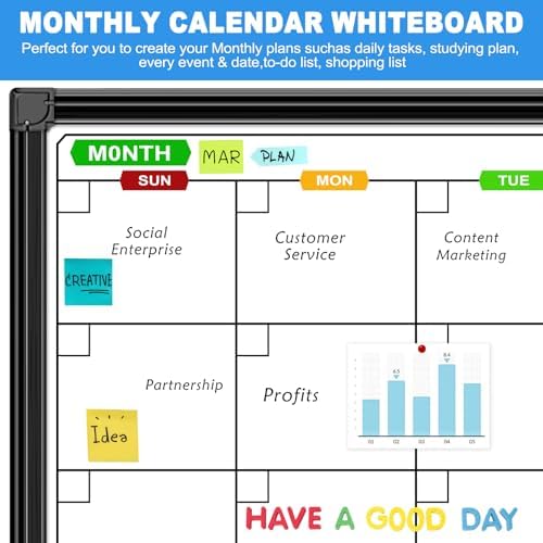 4 Month Dry Erase Calendar for Wall 36" x 24", Black Aluminum Frame