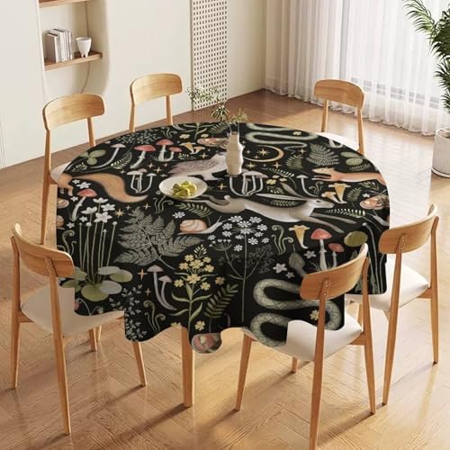 Retro Forest Curtains, Fairy Tale Woodland Wild Animals Moths Owl Snake Cartoon Flowers Mushroom Farmhouse Holiday Tablecloths for Home Kitchen Party Dinner Decor, 60x60in