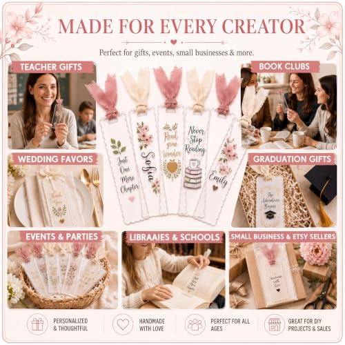 Yeaqee 100 Pcs Scallop Shaped Clear Acrylic Bookmark Blanks with Ribbon