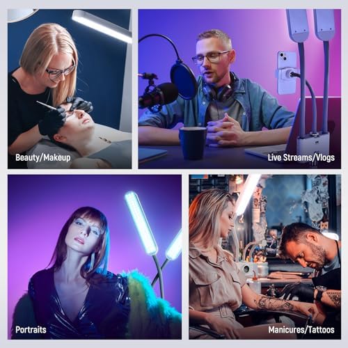 NEEWER RGB Esthetician Light Kit Upgraded with Phone APP Control/Touch Bar, Separate Control Dual Arm LED Video Light w Phone Holder/Stand/Travel Bag, 2500K-10000K 18 Scenes for Tattoo Lash, BH40C