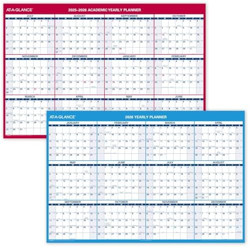 AT-A-GLANCE Erasable Calendar 2025-2026, Dry Erase Wall Planner, 48" x 32", Extra Large, Academic & Regular Year, Double Sided, Horizontal (PM326S28)