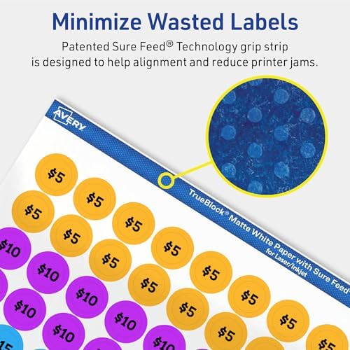 Avery® TrueBlock® Matte White Round Labels, Sure Feed® Technology, 0.5" Diameter, 7,700 Matte White Labels, Print-to-The-Edge, Laser/Inkjet Printable, Great for Product Merchandising Stickers