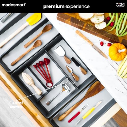 madesmart Classic 4 Compartment Drawer Organizer, Granite (Pack of 6)