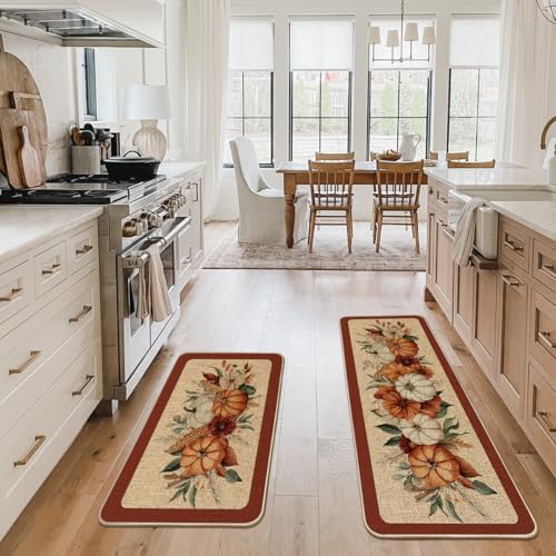 Artoid Mode Corn Flower Pumpkin Fall Kitchen Mats Set of 2-24x35+24x59