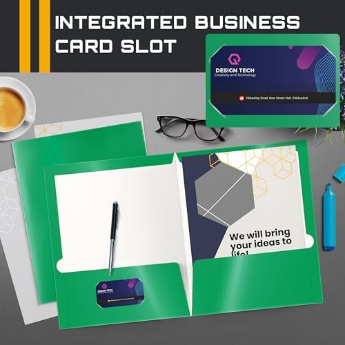 Better Office Products 2 Pocket Glossy Laminated Green Paper Folders, Letter Size, 25 Pack, Green Paper Portfolios, Box of 25