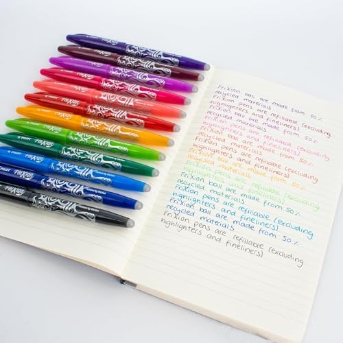 PILOT Frixion Heat/Friction Erasable Rollerball Pen FR7 - Medium 0.7mm Nib - In Envelope Gift Packaging - Pack of 10 - Black, Brown, Red, Orange, Pink, Violet, Blue, Light Blue, Lime Green, Green