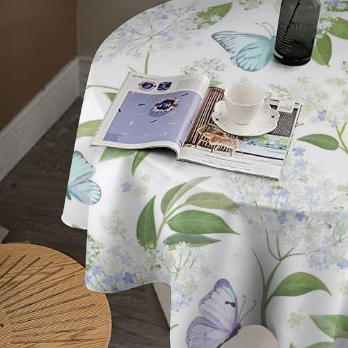Butterfly Floral Tablecloth, Spring Summer Watercolor Flowers Plants Leaves Print Table Cover for Party Picnic Dinner Decor, 50x50in