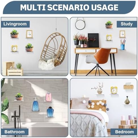Acrylic Small Shelf,Mini Floating Wall Shelf,Wall Mounted Storage Shelf,for Pop Figures,Plant,Picture Photo Modern Wall for Office Bedroom Living Room,Clear