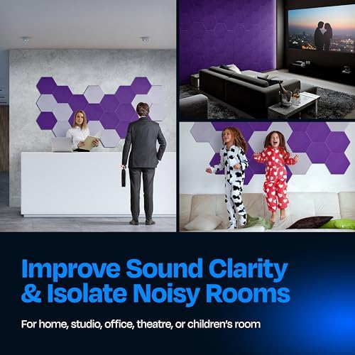 Acoustic Panels 12-Pack Soundproof Wall Panels 14"X12.1"X0.4" Sound Panels High Density Sound Dampening Panels - [Midnight Purple Hexagon]