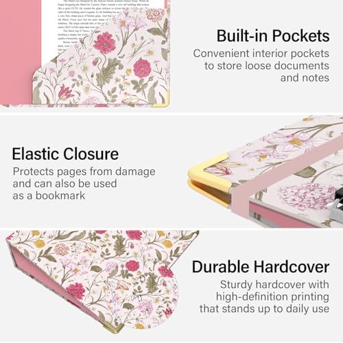 3 Ring Binder 2 Inch for Letter Size 8.5" x 11" Paper, Clipboard Binder with 5 Tabbed Dividers with Pockets, Plastic Folder and 40 Divider Stickers, School and Office Supplies, Pink Flowers