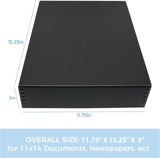 Lineco, 11x14 Black Museum Archival Storage Box, Drop Front Design, 11.75x15.25x3 in, Acid-Free with Metal Edge, Preserves Picture Longevity, Organize Photos Documents, Crafts, DIY, 2 Pack