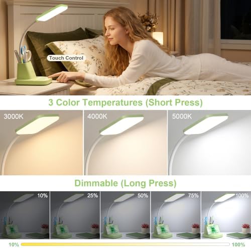LED Desk Lamp with 10W Wireless Charging & Pen Holder, Light Green
