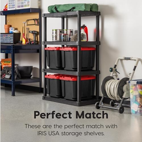 IRIS USA 4-Pack 12 Gal Heavy Duty Storage Tote Bins with Lids, Red