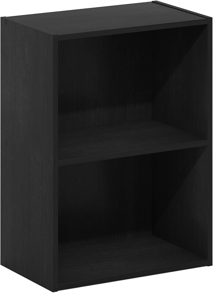 Furinno LUDER 2-Tier Book Shelf, Open Shelves Bookshelf, Blackwood | 9 x 16 x 21, Closed Back, Modern Bookcase, for Living Room, Bedroom, Home Office