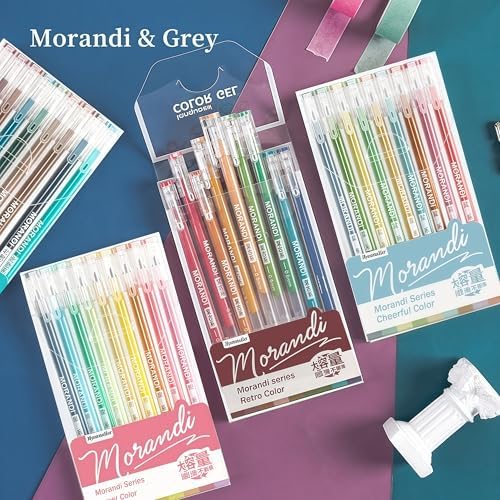 9 Colored Gel Pens Set, 0.6mm Fine Point for Black Paper & White Paper, Pens for Journaling, Adult Coloring Books, Bible, Drawing, Note Taking, Art & Journaling Supplies(Morandi-Grim Color)
