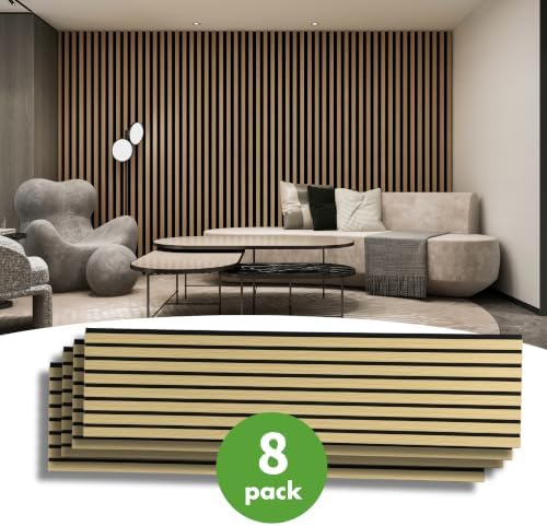 Art3d 8-Pack 12" x 93" Soundproof Wood Slat Panels, 62 sq.ft Acoustic Wall Panels, 3D Wall Panels with Wood Slat Design, Decorative Wood Wall Panel for Accent Walls-Oak