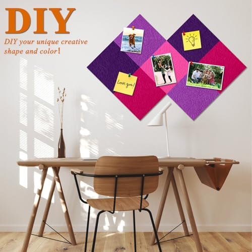 Square Felt Cork Bulletin Board Tiles, Self Adhesive DIY Felt Pin Board for Wall 30" x 20" with 35 Pushpins for Office School Home Wall Decor Stickers Memos Photos Display (Gradual Purple)