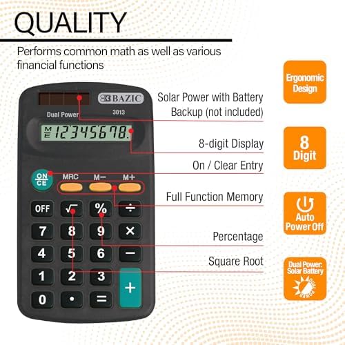 BAZIC Products 8-Digit Pocket Calculator, Black