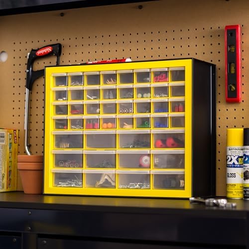 IRIS Plastic Hardware Storage Drawer, 44 Drawer Parts Cabinet - Yellow