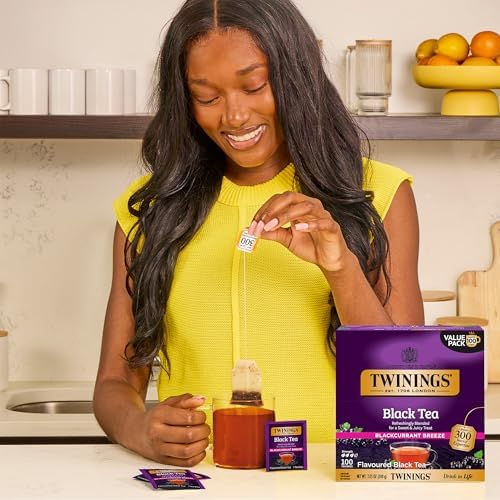 Twinings Blackcurrant Breeze Black Tea Individually Wrapped Bags, 100 Count (Pack of 1), Sweet, Tangy Taste, Caffeinated, Enjoy Hot or Iced, 100 Teabags
