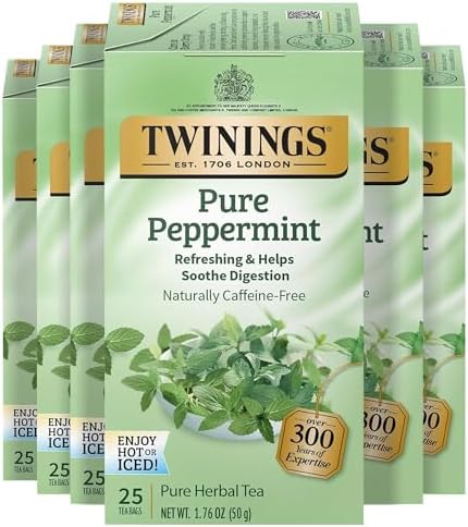 Twinings Pure Peppermint Caffeine-Free Herbal Tea Bags, 25 CT Box (6 Pack)