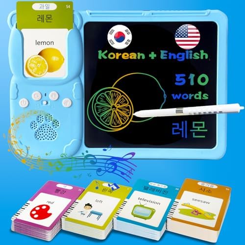 Writing Drawing Tablet with Talking Flash Cards - Korean Blue