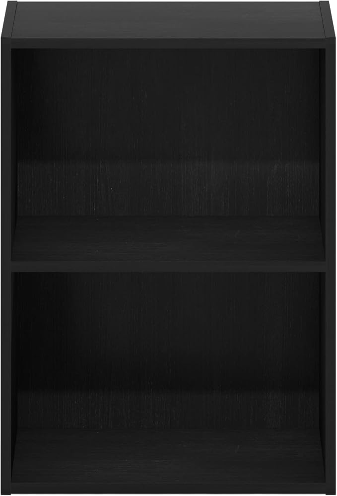 Furinno LUDER 2-Tier Book Shelf, Open Shelves Bookshelf, Blackwood | 9 x 16 x 21, Closed Back, Modern Bookcase, for Living Room, Bedroom, Home Office
