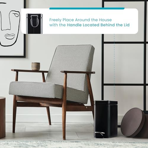 Home Zone Living 3-Pack 1.3 Gallon Small Black Bathroom Trash Can with Lid and Step Pedal, Stainless Steel Wastebasket with Slim Design for Home and Office, 5 Liters