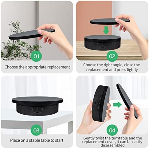 Remote Motorized Rotating Display Stand Turntable Motorized Lazy Susan with 5.74/7.08/8.66 inch Replacement Cover for Photography Products and Shows (Black)