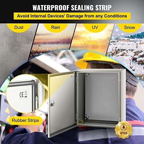 VEVOR NEMA Steel Enclosure, 20 x 16 x 8'' NEMA 4X Steel Electrical Box, IP66 Waterproof & Dustproof, Outdoor/Indoor Electrical Junction Box, with Mounting Plate