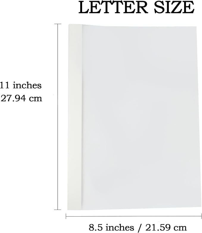 RAYSON TBC6-25-W Thermal Binding Covers, 1/4", PVC Transparent Front Cover and Glossy White Back Cover, Holds 55 Sheets, 25 Pack