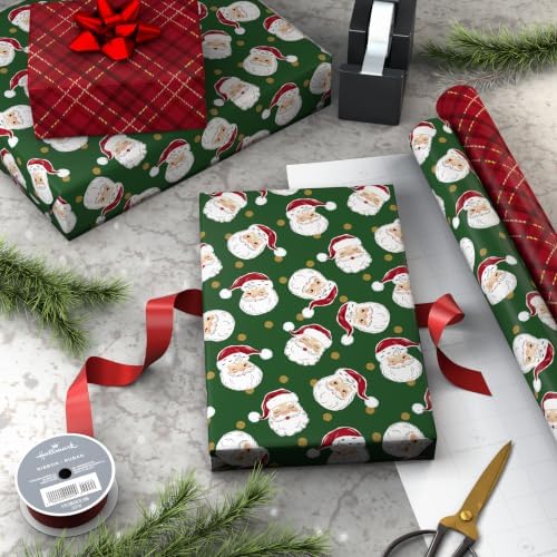 Hallmark Traditional Christmas Wrapping Paper, 2 Rolls (Jolly Santa, Plaid)