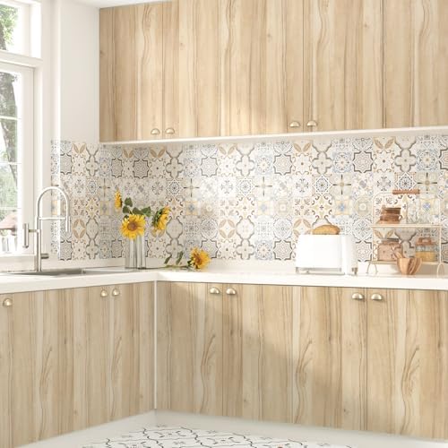 WESTICK Light Wood Grain Contact Paper Peel and Stick Countertops Waterproof Wood Wallpaper for Kitchen Cabinets Self Adhesive Wooden Vinyl Wrap for Countertop Covers Table Desk 24" x 394"