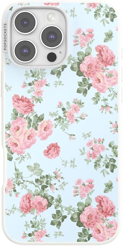 PopSockets iPhone 16 Pro Max Phone Case w/MagSafe Grip- Cottage Tutu Blue | Magnetic, Wireless Charging, Camera & Drop Protection, Light Blue, Baby, Flower, Floral