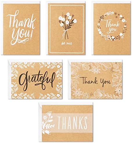 Hallmark Thank You Cards Assortment, Rustic Kraft (48) and Graduation Cards, Black and Gold (12) Card Bundles