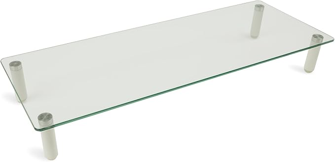 Mount-It! Glass Desktop Monitor Stand Riser, 22", 44 lbs | Raised laptop stand and organizer, clear tempered glass, supports computer screens and office desk supplies.