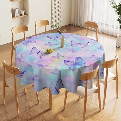 Dreamy Butterfly Tablecloth, Colorful Butterflies Watercolor Blue Purple Print Table Cover for Outdoor Party Picnic Kitchen Dinning Table Decor, 70x70in