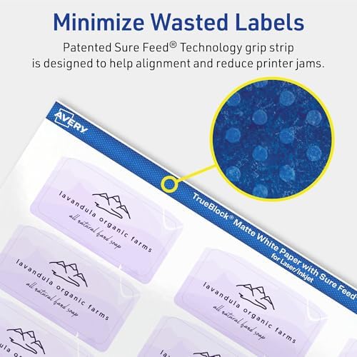 Avery TrueBlock Matte White Rectangle Labels, Sure Feed Technology, 1" x 2", 1,200 Matte White Labels, Print-to-The-Edge, Laser/Inkjet Printable, Great for Packaging and Product Merchandising